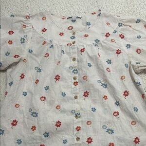 Madewell Floral Button-Down Shirt in Red and Blue